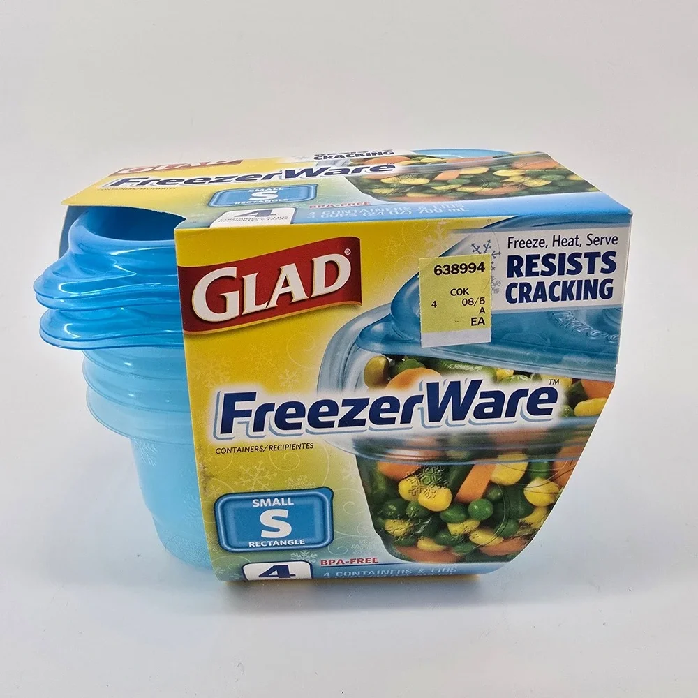 Glad FreezerWare Food Storage Containers 4ct Small 24oz Blue Rectangle BPA-Free